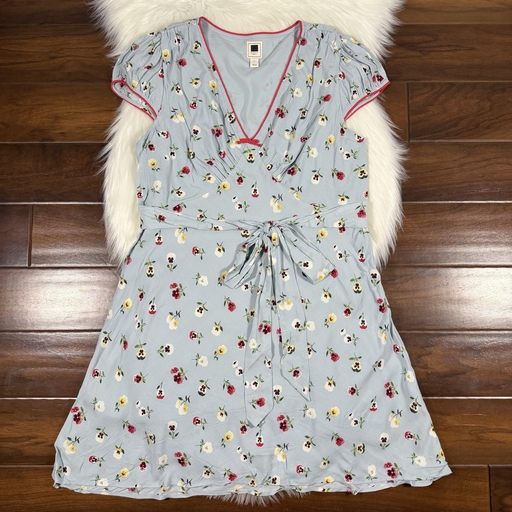 Gap x DOEN Women's Size 14‎ Blue Pansy Floral Dublin Mini Dress Tie Back